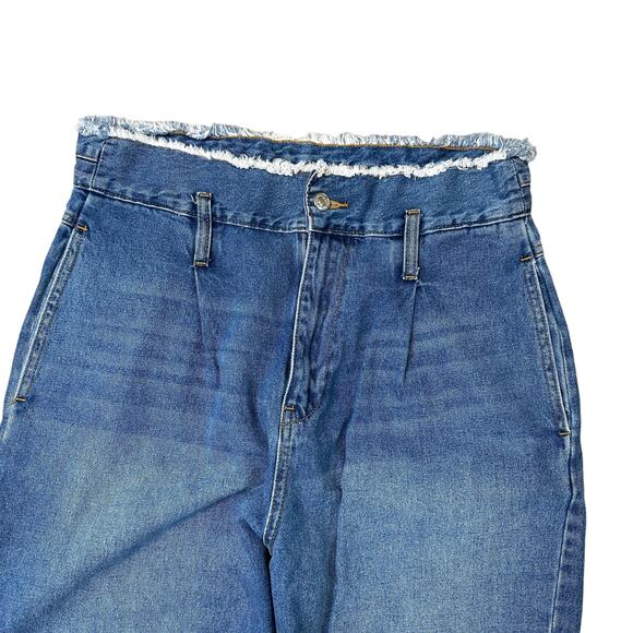 Forever 21 High Waisted Wide Leg Raw Fringe Waist 31 Casual Mom Jeans - Picture 3 of 6